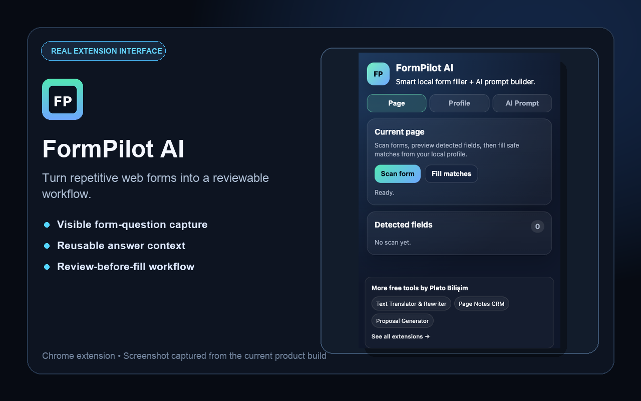 Real FormPilot AI extension interface