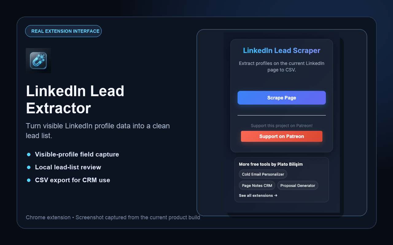 Real LinkedIn Lead Extractor extension interface