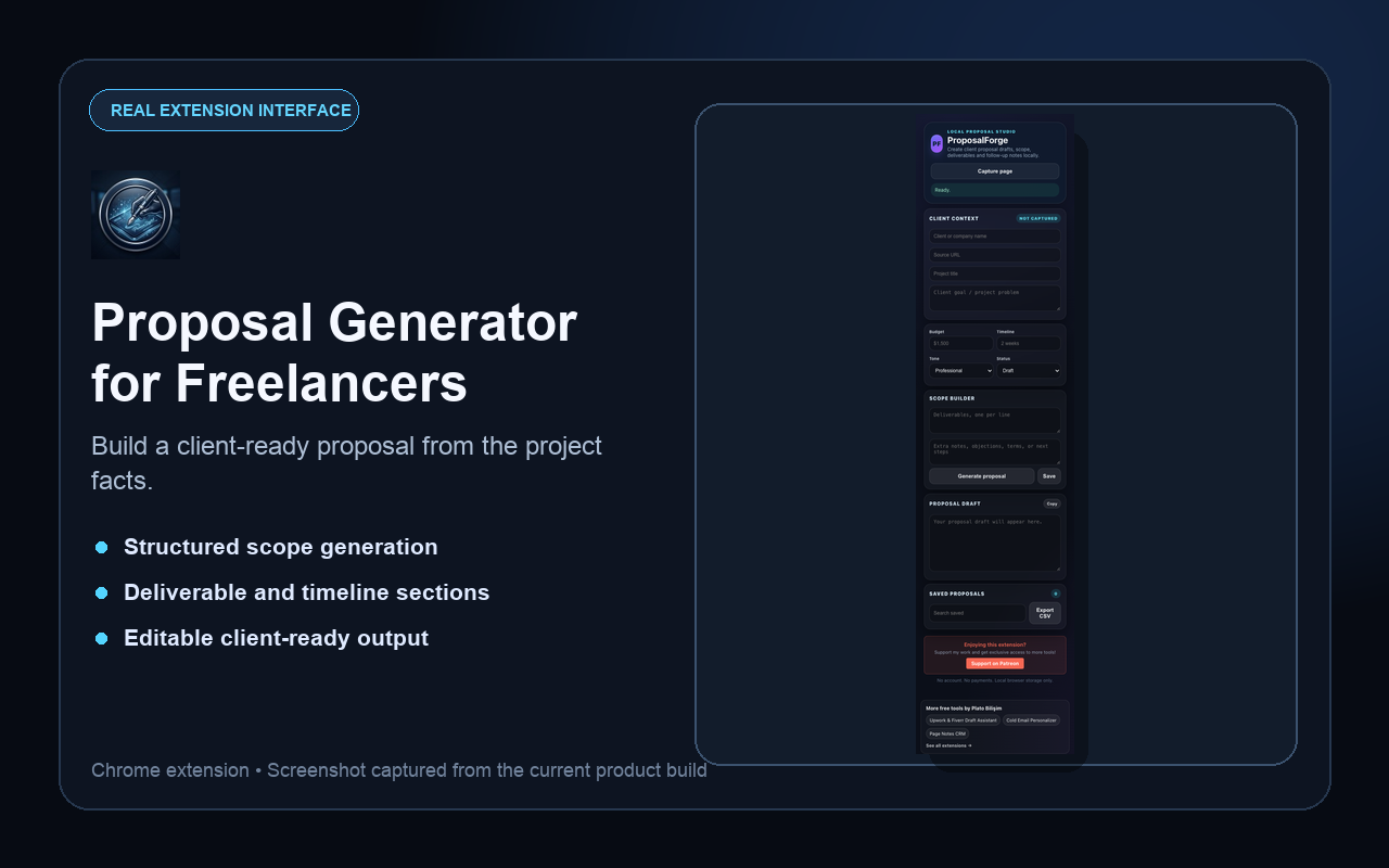 Real Proposal Generator for Freelancers extension interface