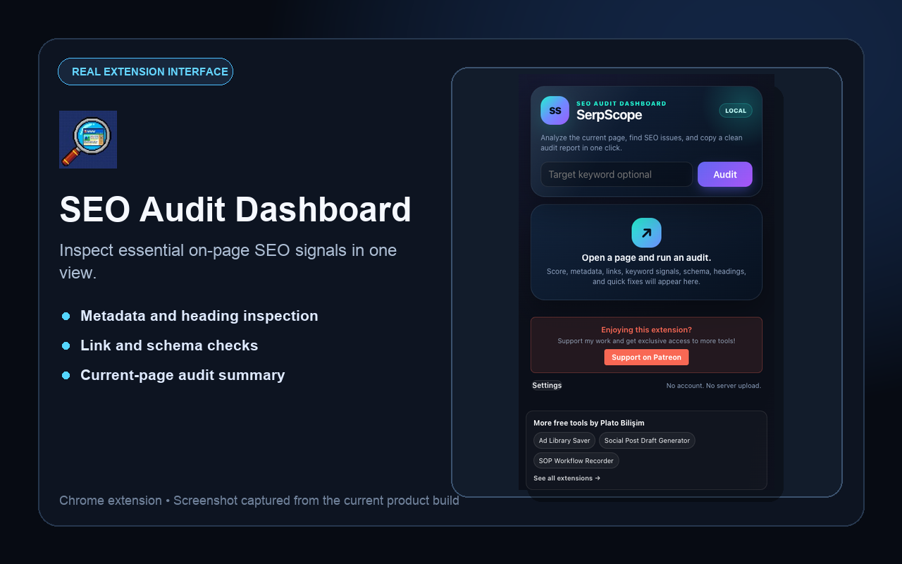 Real SEO Audit Dashboard extension interface