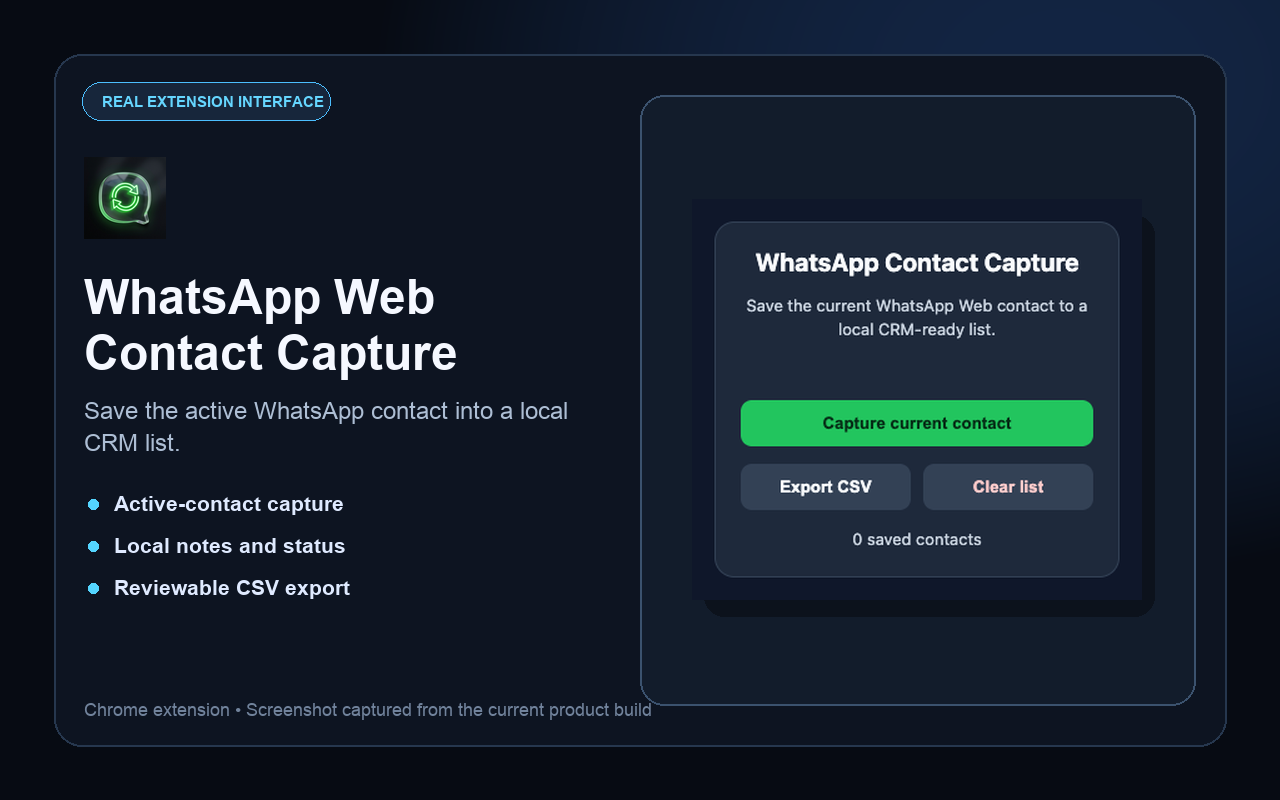 Real WhatsApp Web Contact Capture extension interface