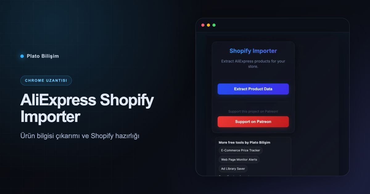 AliExpress Shopify Importer gerçek uzantı arayüzü ve ürün özeti