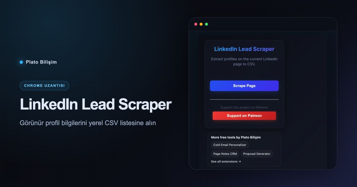 LinkedIn Lead Scraper gerçek uzantı arayüzü ve ürün özeti