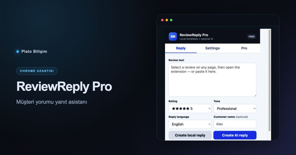 ReviewReply Pro gerçek uzantı arayüzü ve ürün özeti